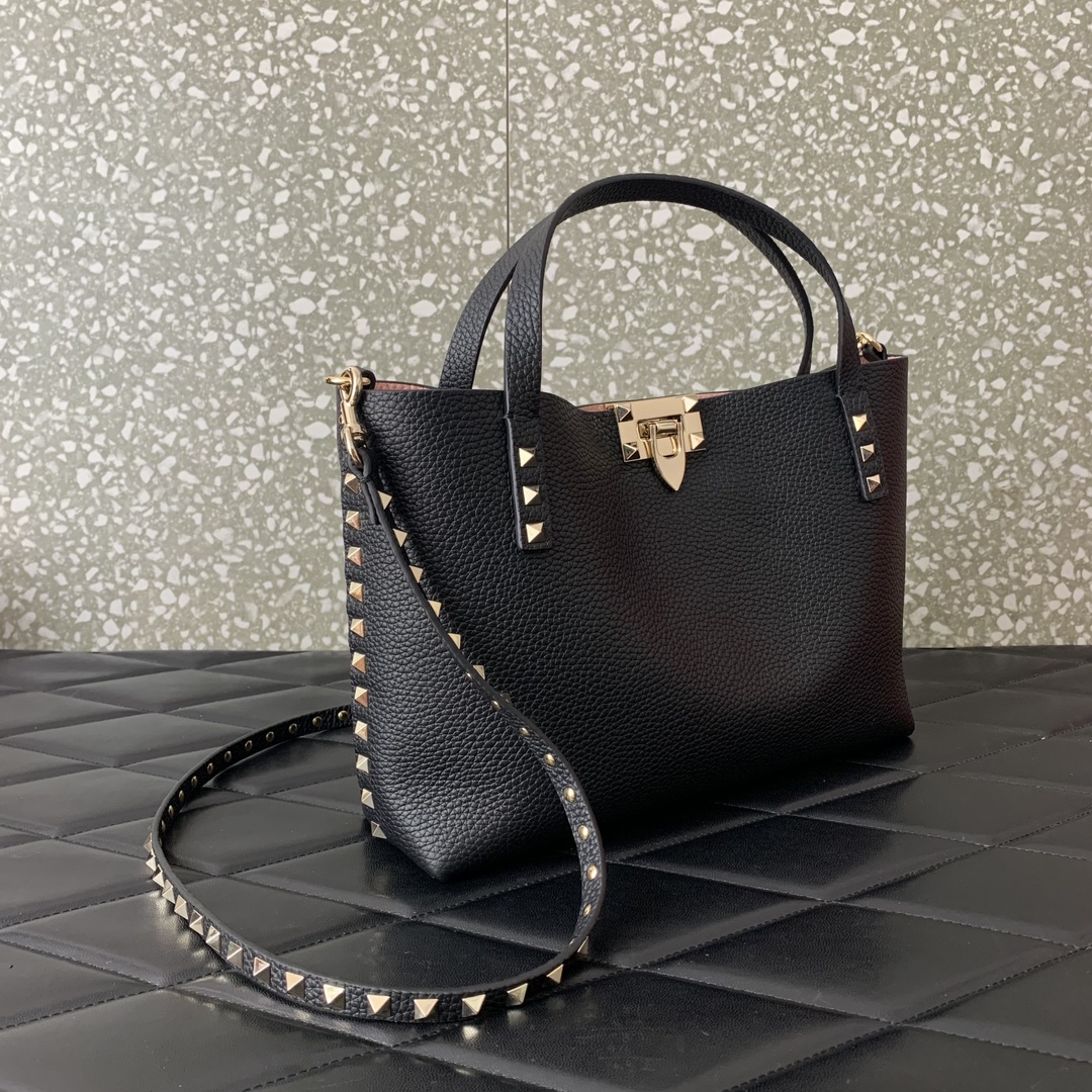 Valentino Garavani Rockstud Tote Bag in Black Grainy Calfskin